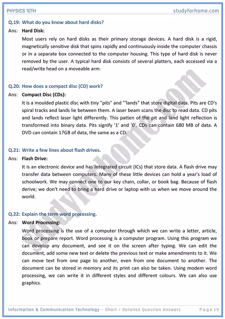 chapter 18 information and communication technology short and detailed question answers physics 10th 09