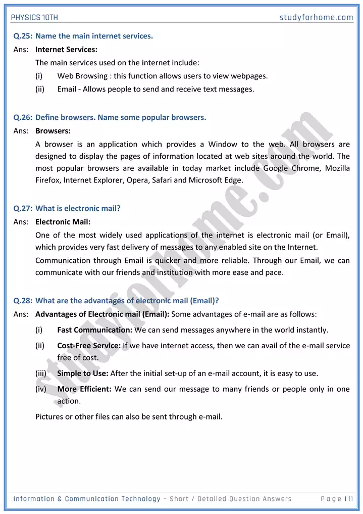 chapter 18 information and communication technology short and detailed question answers physics 10th 11