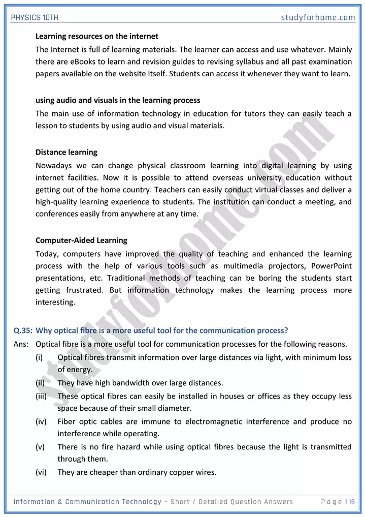 chapter 18 information and communication technology short and detailed question answers physics 10th 16