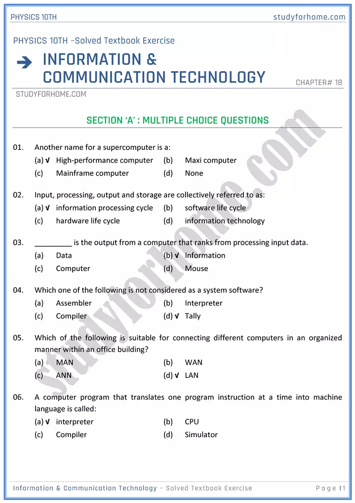 chapter 18 information and communication technology solution of textbook exercise physics 10th 01