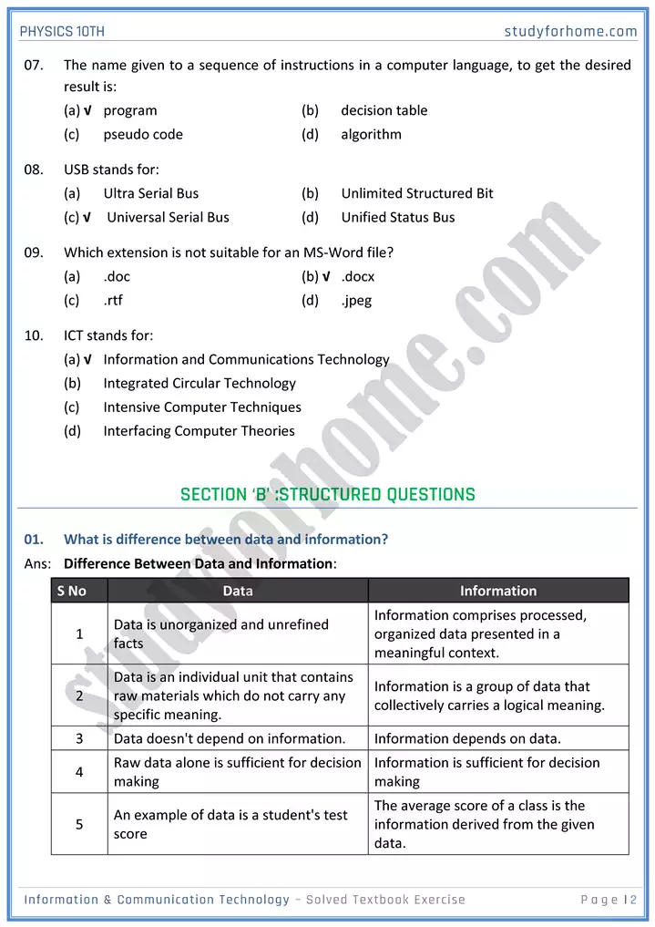 chapter 18 information and communication technology solution of textbook exercise physics 10th 02