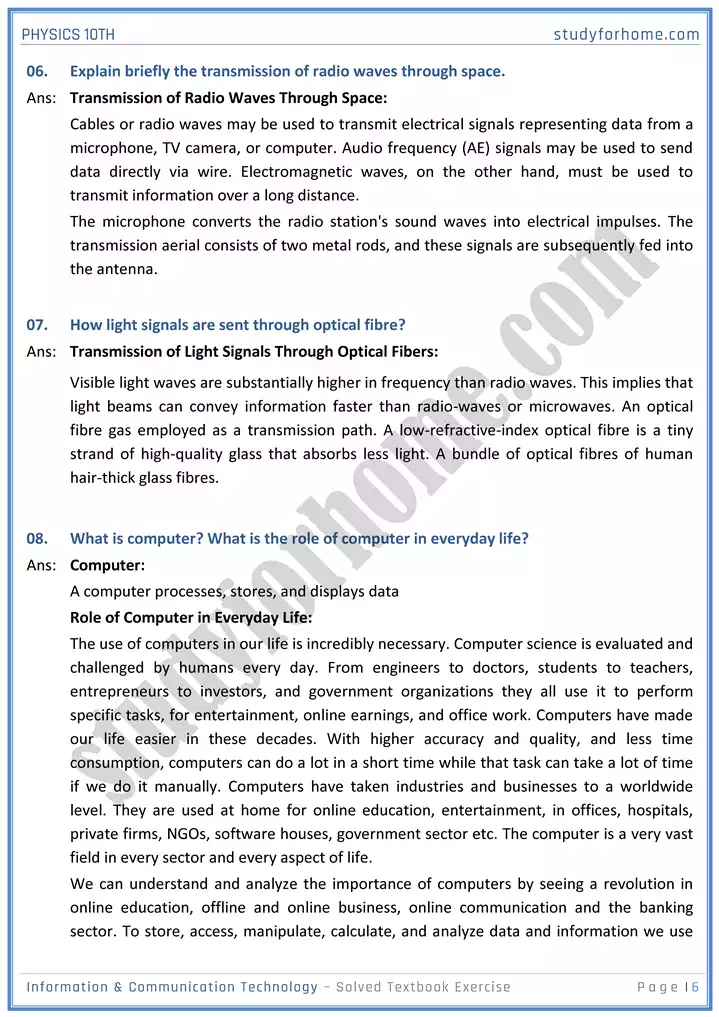 chapter 18 information and communication technology solution of textbook exercise physics 10th 06