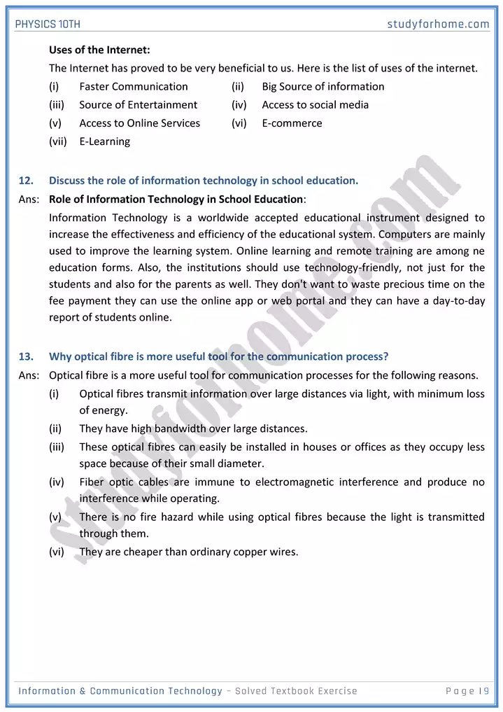 chapter 18 information and communication technology solution of textbook exercise physics 10th 09