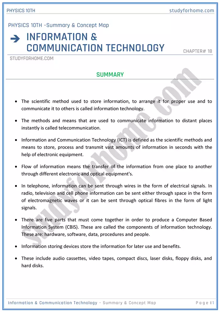 chapter 18 information and communication technology summary and concept map physics 10th 01