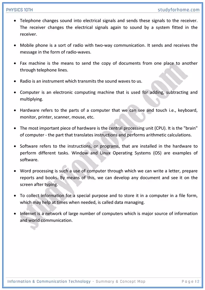 chapter 18 information and communication technology summary and concept map physics 10th 02