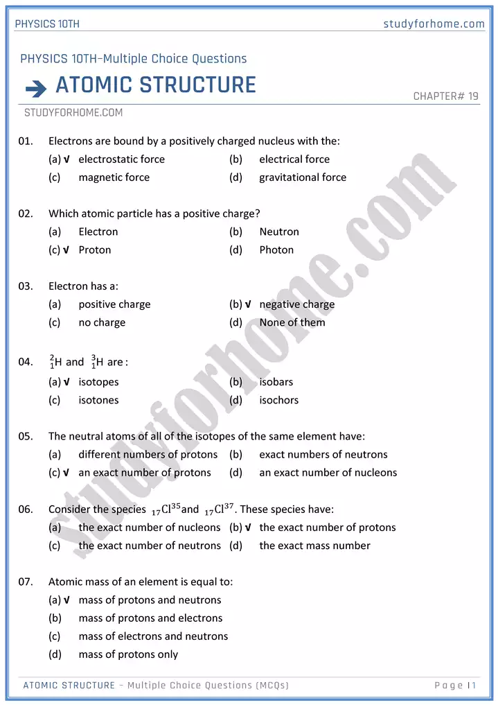 chapter 19 atomic structure multiple choice questions physics 10th 01