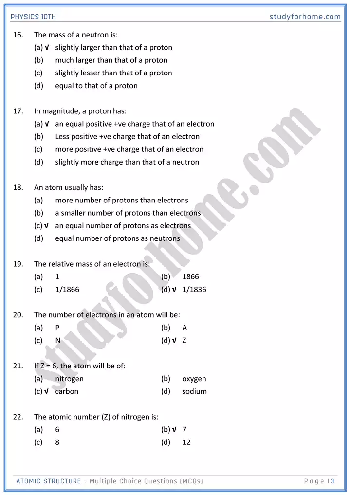 chapter 19 atomic structure multiple choice questions physics 10th 03