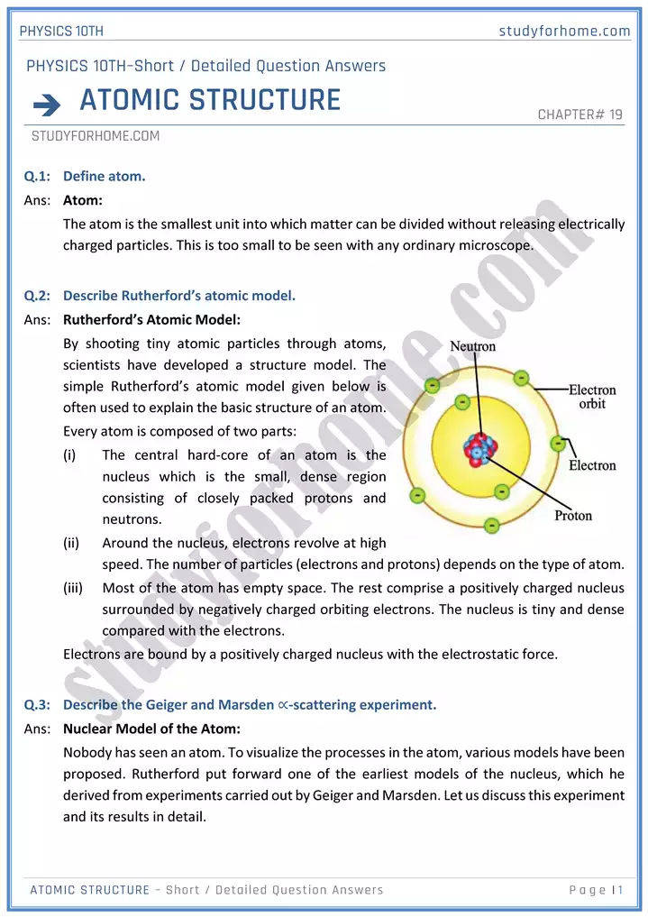 chapter 19 atomic structure short and detailed question answers physics 10th 01