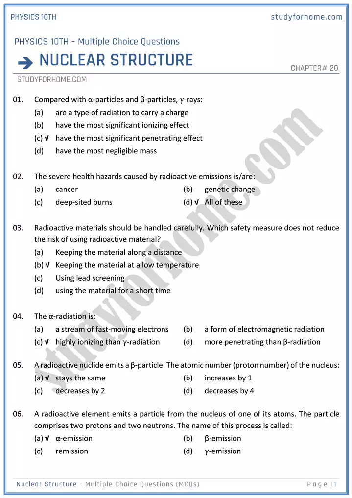 chapter 20 nuclear structure multiple choice questions physics 10th 01