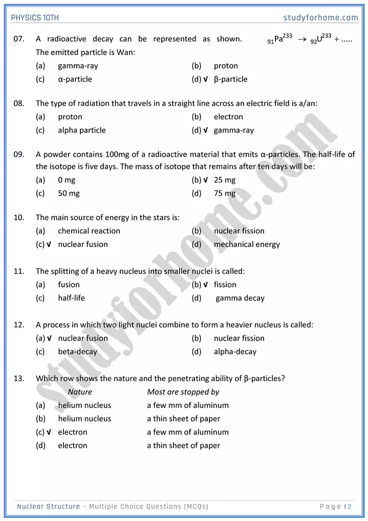 chapter 20 nuclear structure multiple choice questions physics 10th 02