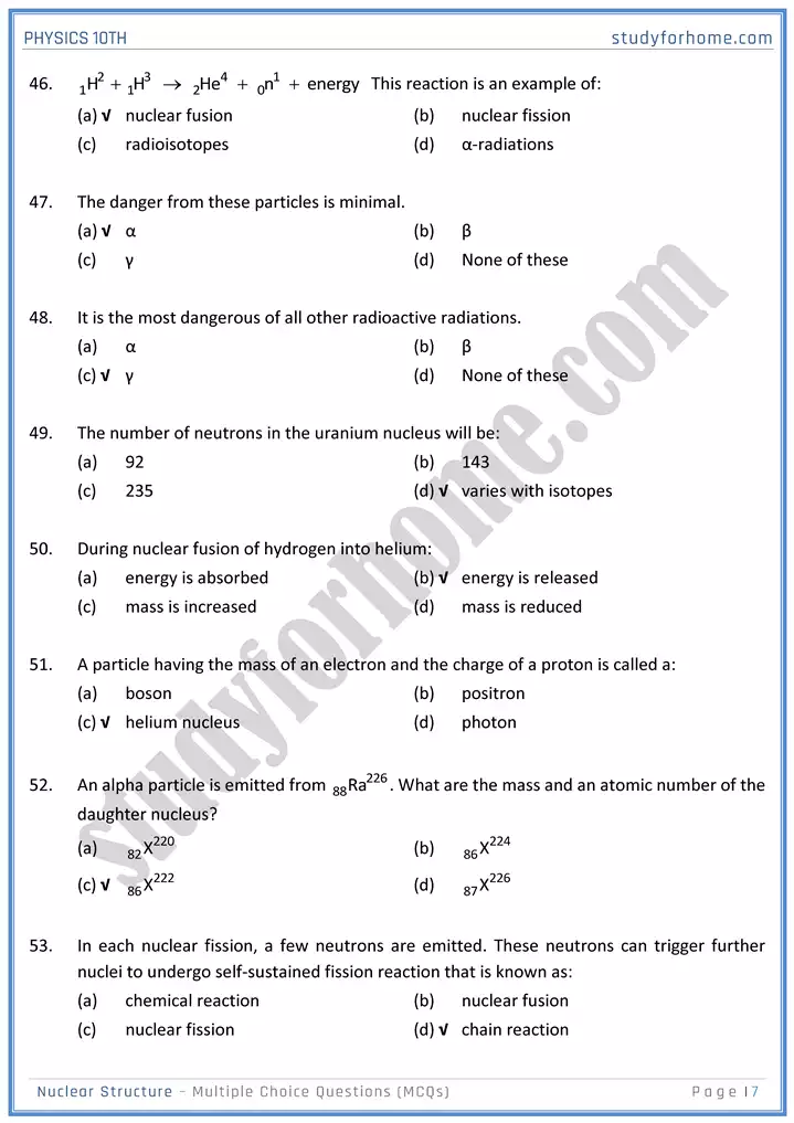 chapter 20 nuclear structure multiple choice questions physics 10th 07