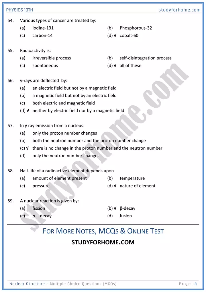 chapter 20 nuclear structure multiple choice questions physics 10th 08