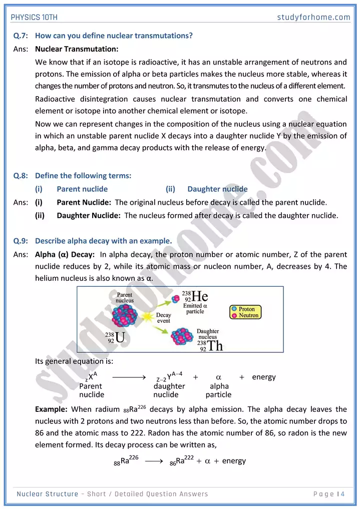 chapter 20 nuclear structure short and detailed question answers physics 10th 04