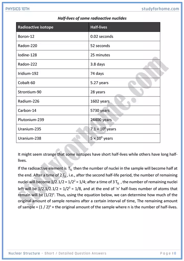 chapter 20 nuclear structure short and detailed question answers physics 10th 08