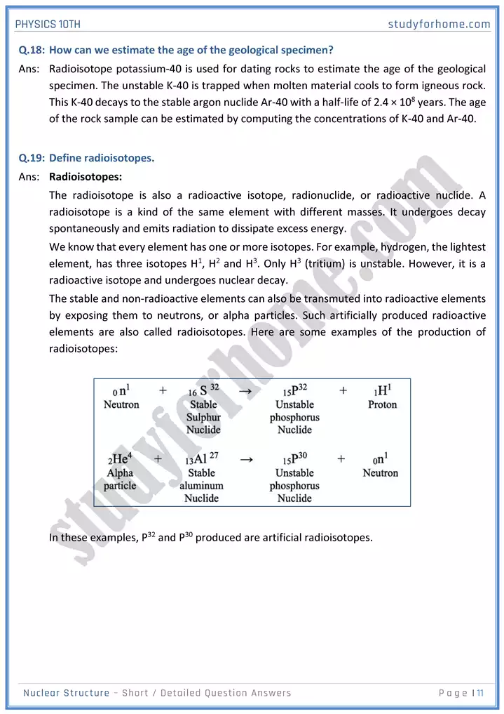 chapter 20 nuclear structure short and detailed question answers physics 10th 11