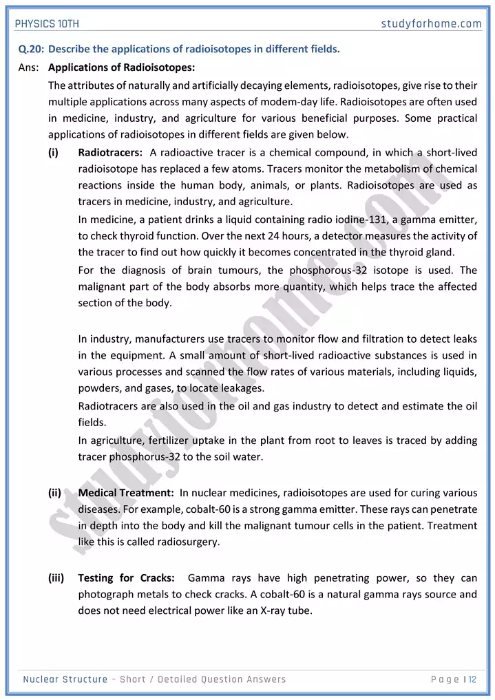 chapter 20 nuclear structure short and detailed question answers physics 10th 12