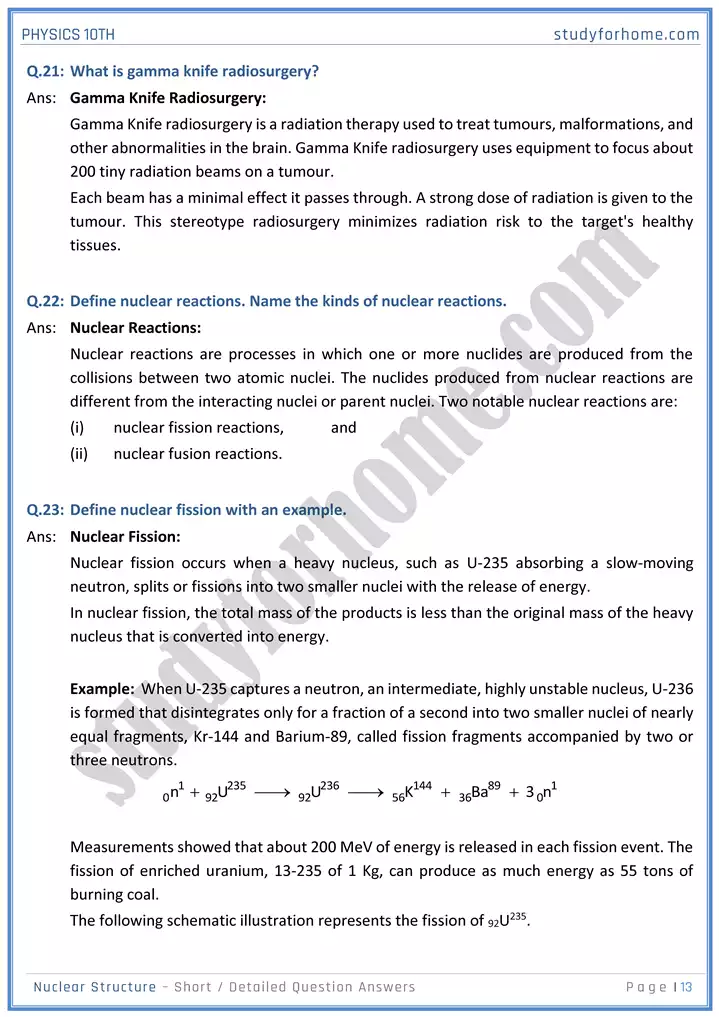 chapter 20 nuclear structure short and detailed question answers physics 10th 13