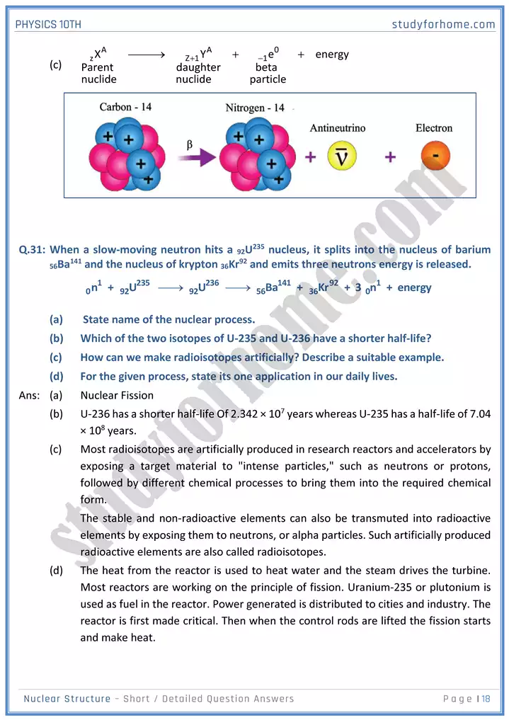 chapter 20 nuclear structure short and detailed question answers physics 10th 18