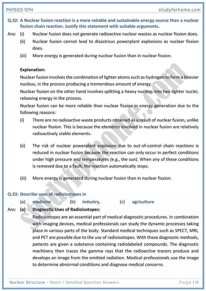 chapter 20 nuclear structure short and detailed question answers physics 10th 19