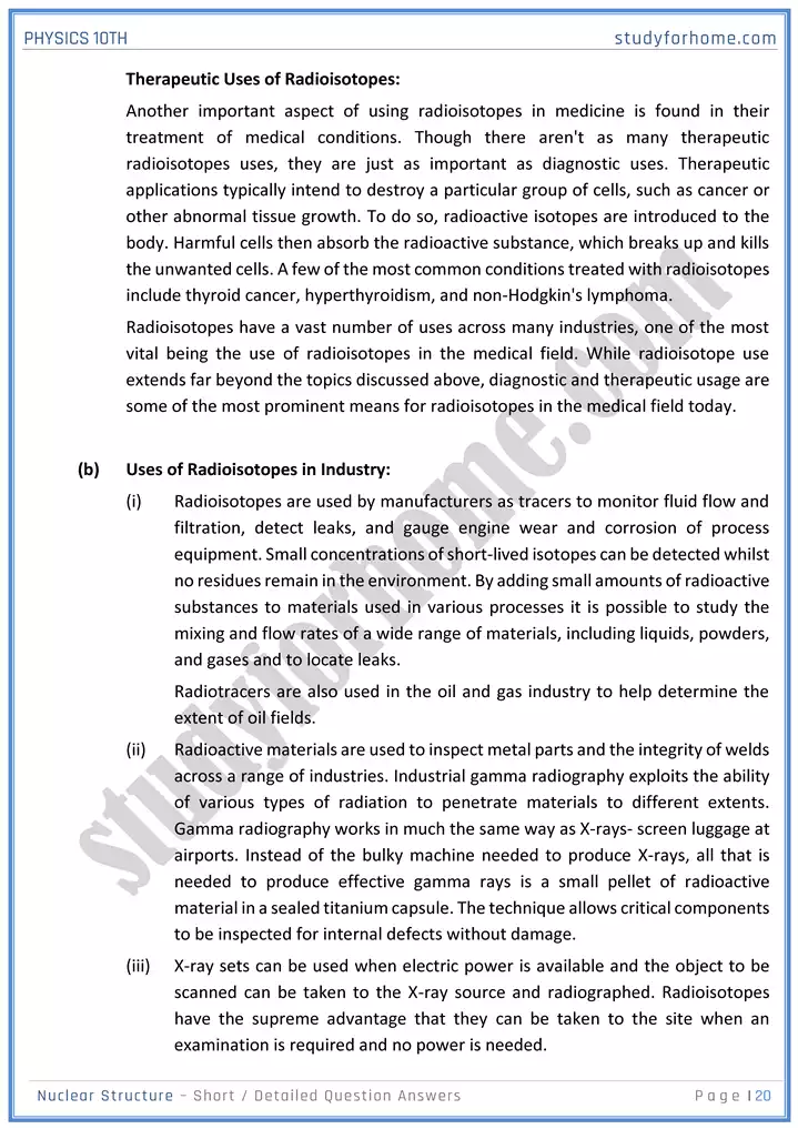 chapter 20 nuclear structure short and detailed question answers physics 10th 20