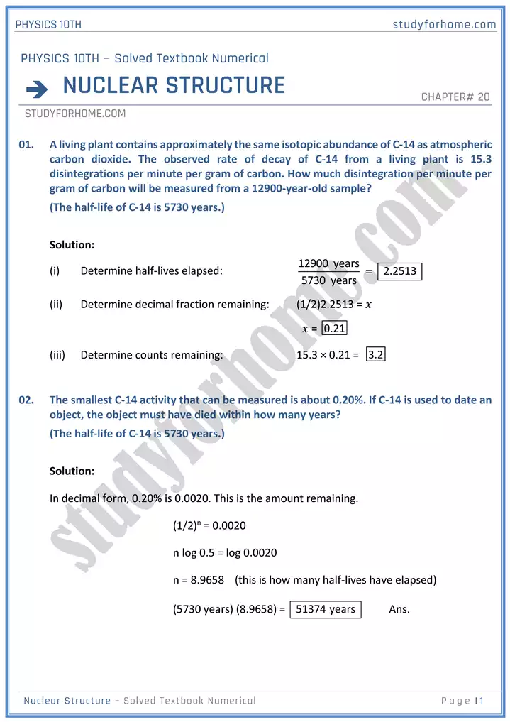 chapter 20 nuclear structure solved textbook numericals physics 10th 01