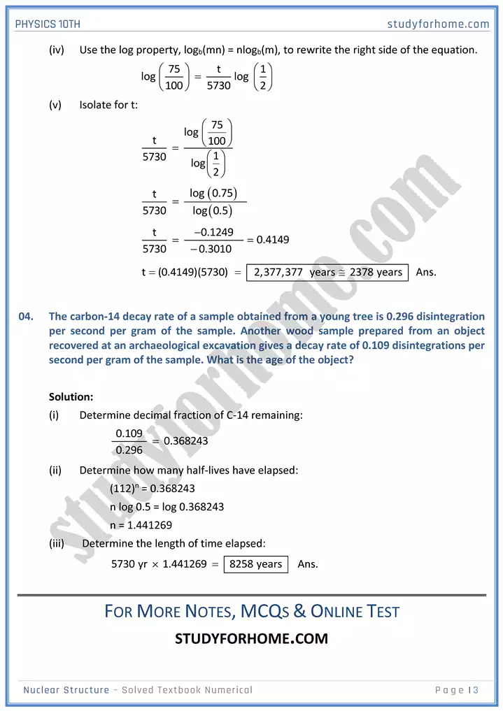 chapter 20 nuclear structure solved textbook numericals physics 10th 03