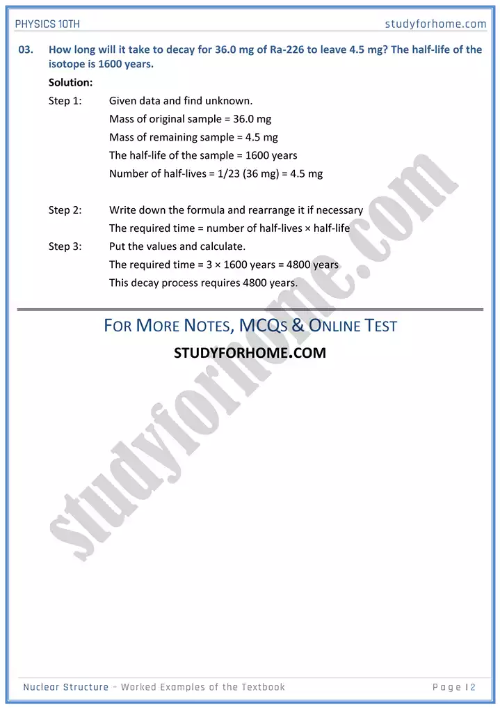 chapter 20 nuclear structure worked examples of the textbook physics 10th 02