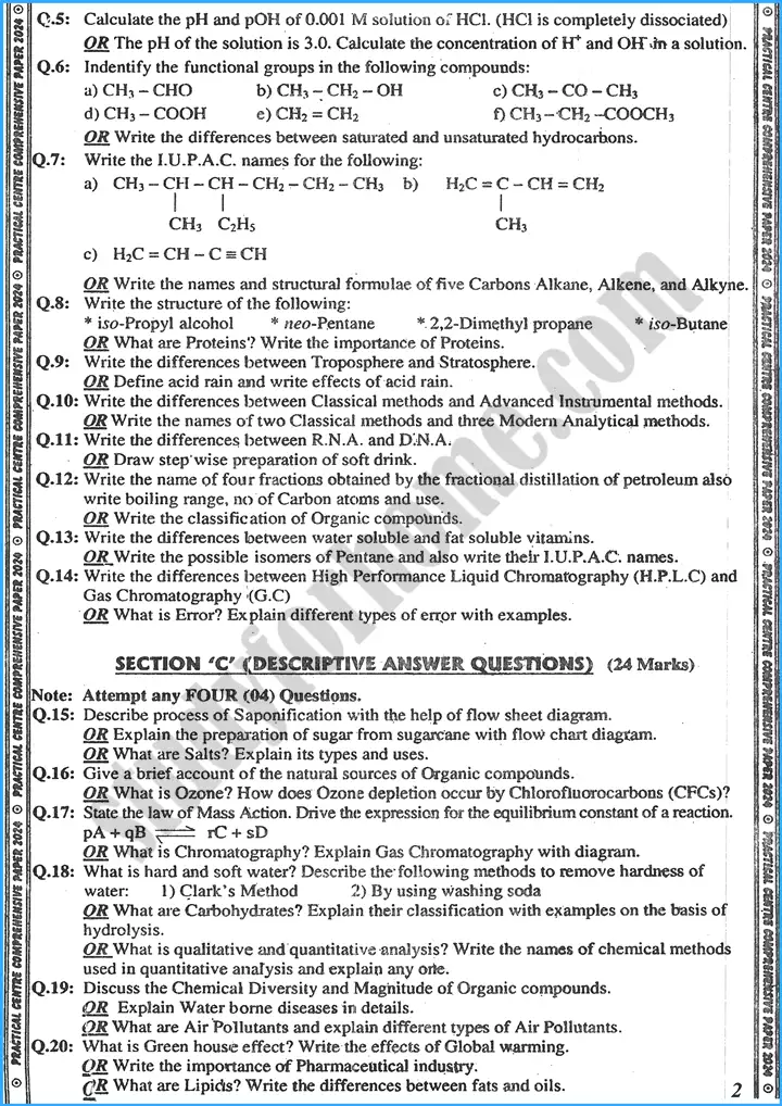 chemistry class 10th adamjee coaching guess papers year 2024 2