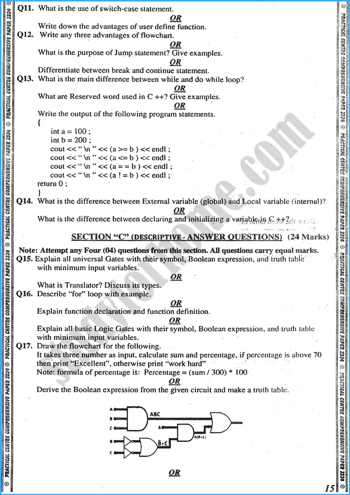 computer science class 10th adamjee coaching guess papers year 2024 3