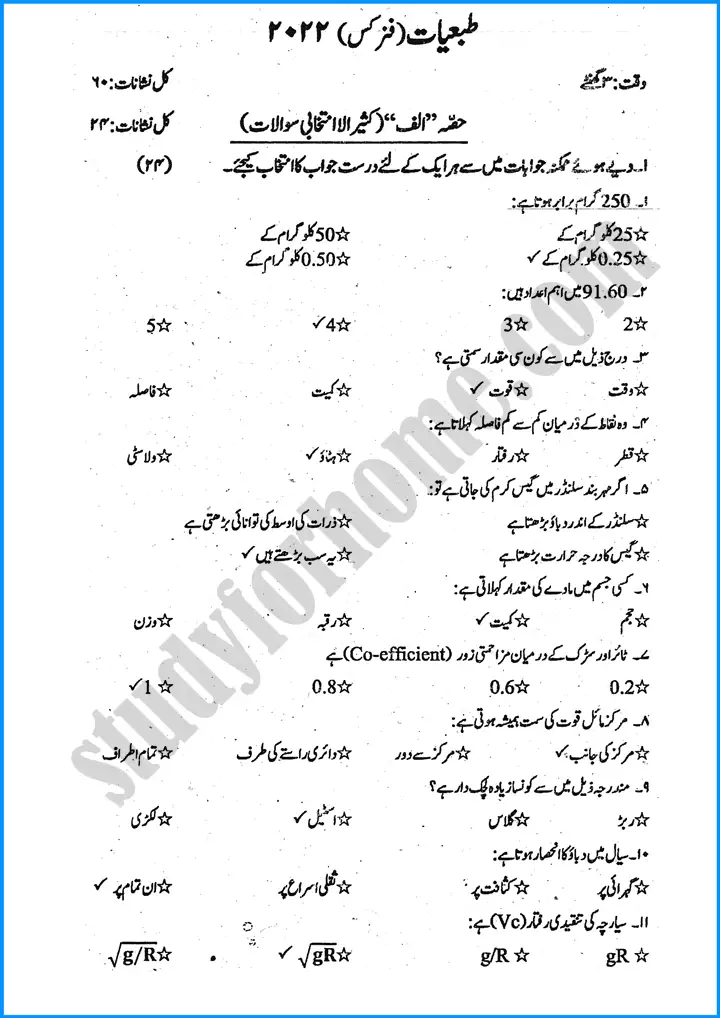 physics-urdu-9th-past-year-paper-2022