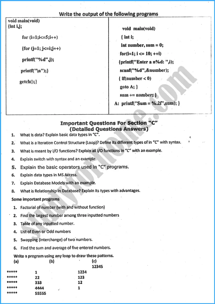 computer science 12th adamjee coaching guess paper 2024 science group 2