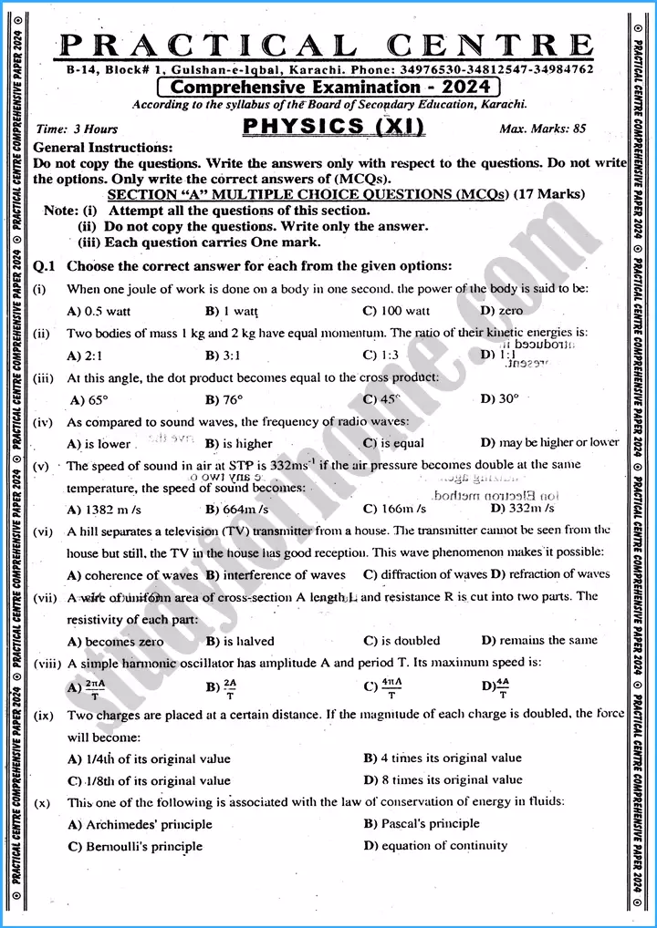 physics 11th practical centre guess paper 2024 science group 1