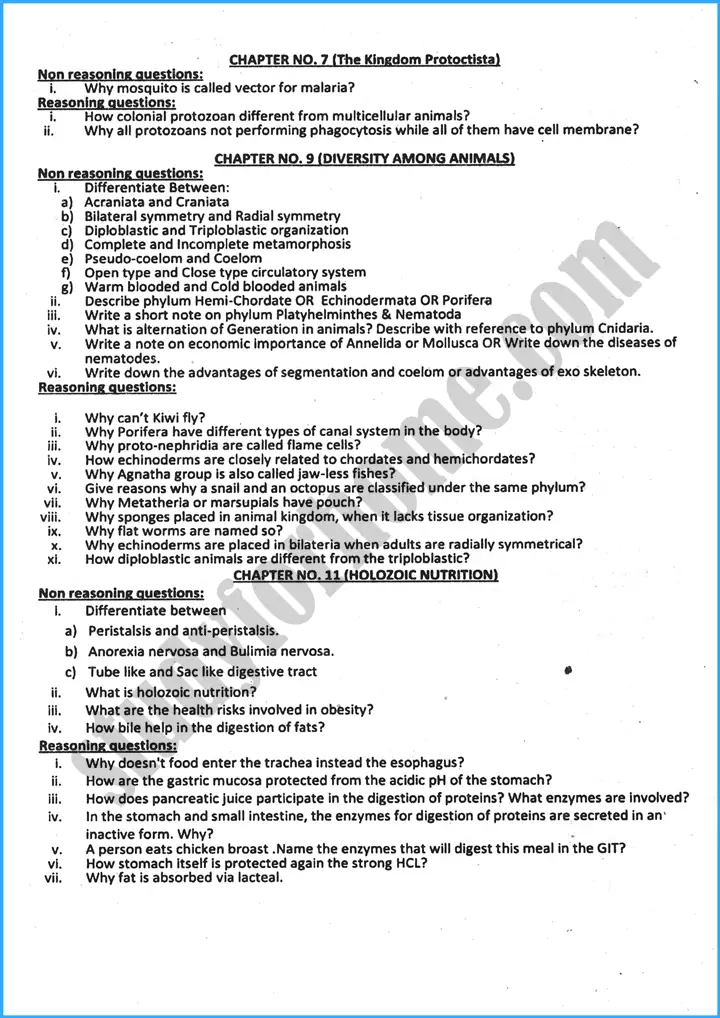 zoology 11th adamjee coaching centre guess paper 2024 science group 2