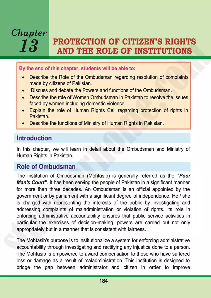 chap 13 protection of citizen s rights and the role of institutions pakistan studies 10th 01