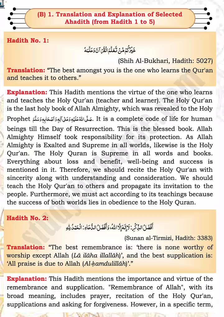 chap 2b translation and explanation ahadith islamiat 9th 01