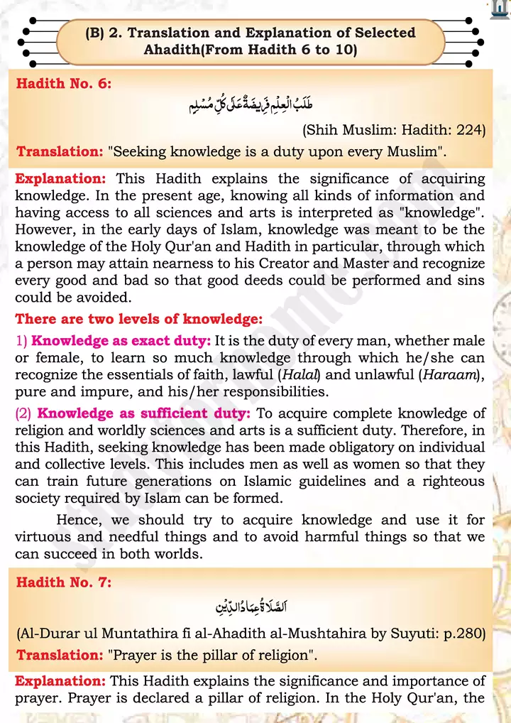 chap 2b translation and explanation ahadith islamiat 9th 06