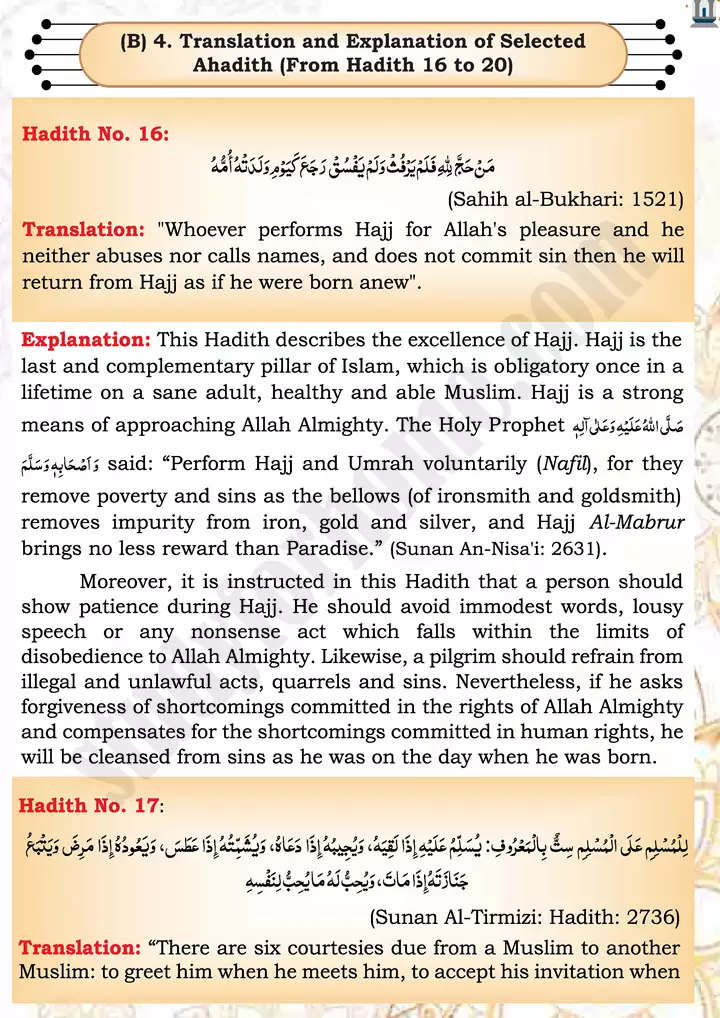 chap 2b translation and explanation ahadith islamiat 9th 14