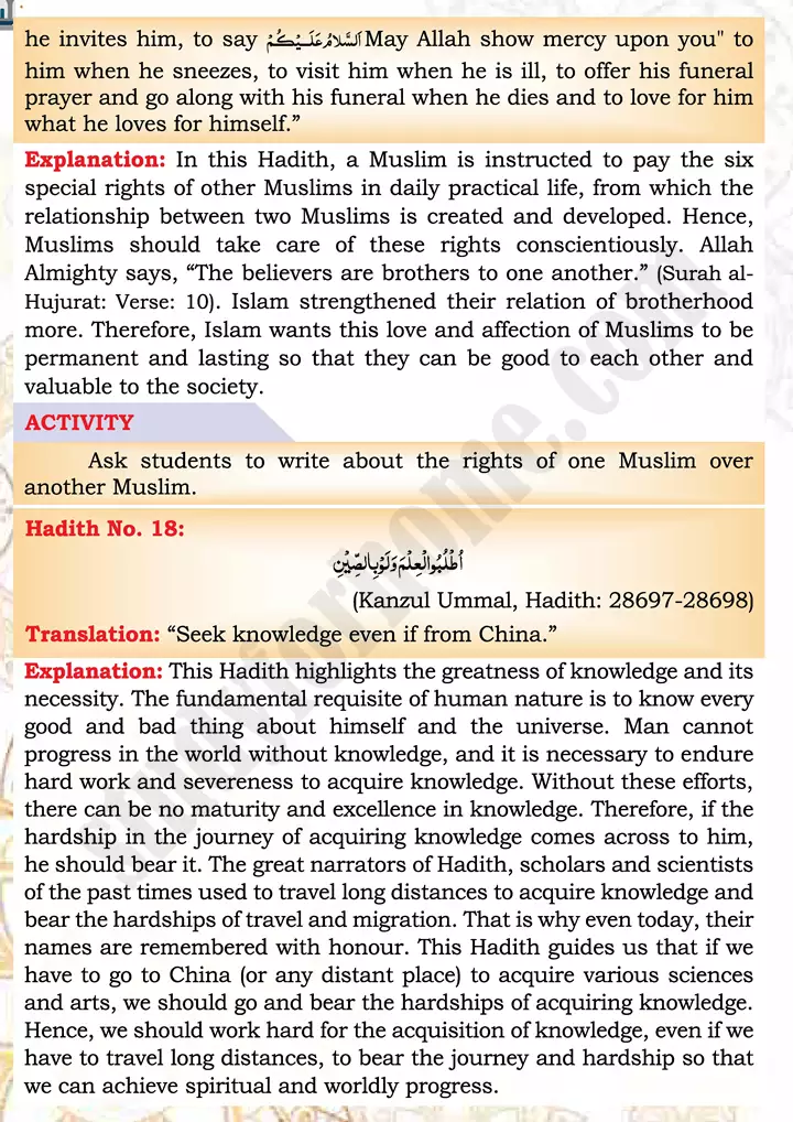 chap 2b translation and explanation ahadith islamiat 9th 15