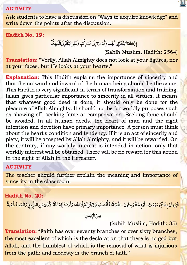 chap 2b translation and explanation ahadith islamiat 9th 16