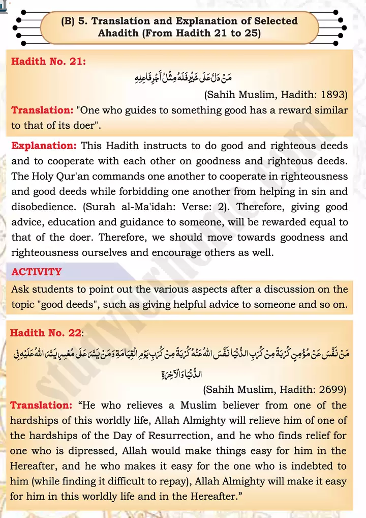 chap 2b translation and explanation ahadith islamiat 9th 19