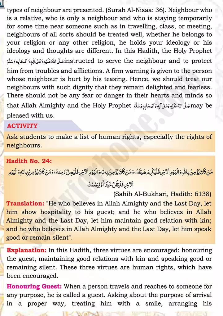 chap 2b translation and explanation ahadith islamiat 9th 21