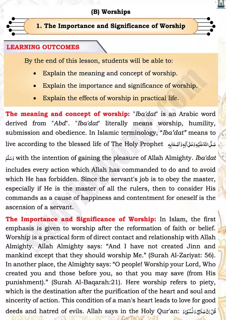 chap 3c the importance and significance of worship islamiat 9th 01