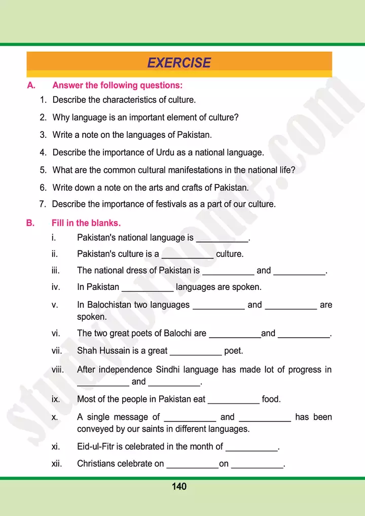 chap 8 culture of pakistan pakistan studies 10th 14