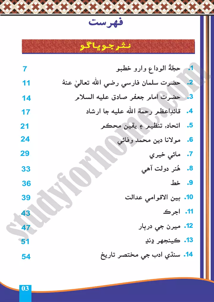 index sindhi 10th 3