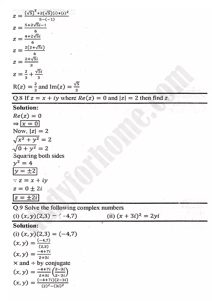 chapter 1 complex numbers exercise 1 1 mathematics 11th 10