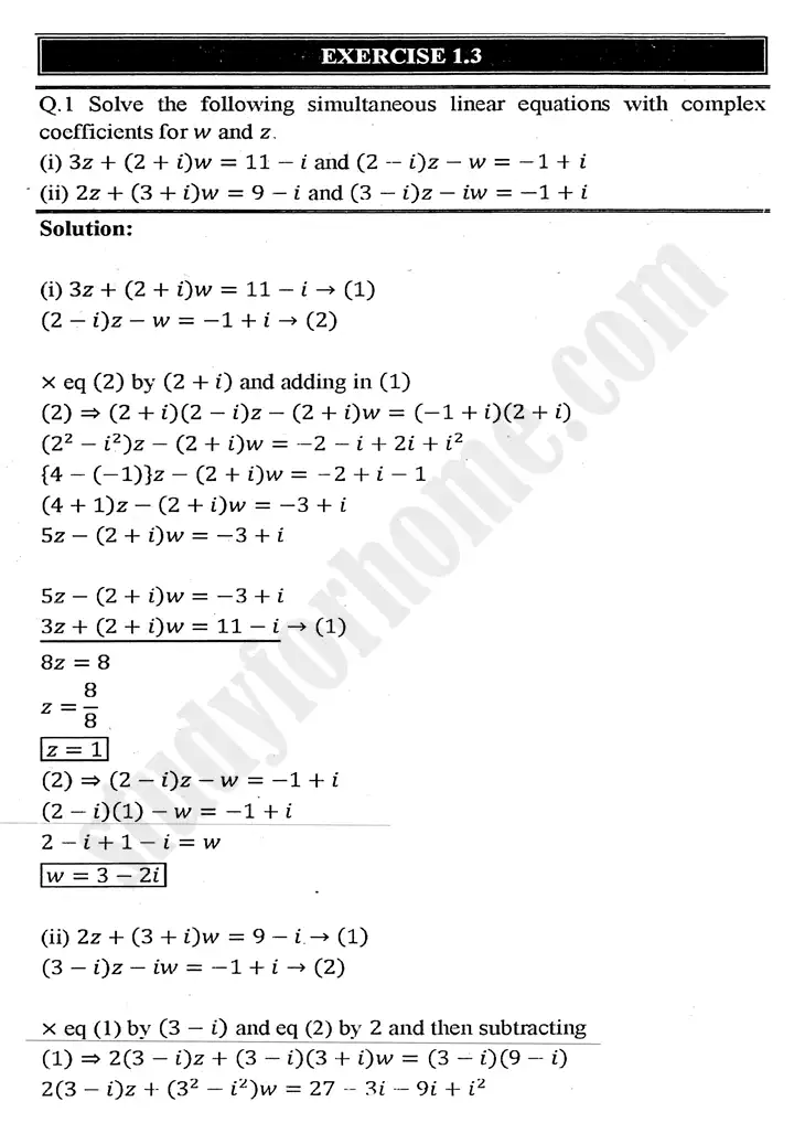 chapter 1 complex numbers exercise 1 3 mathematics 11th 01