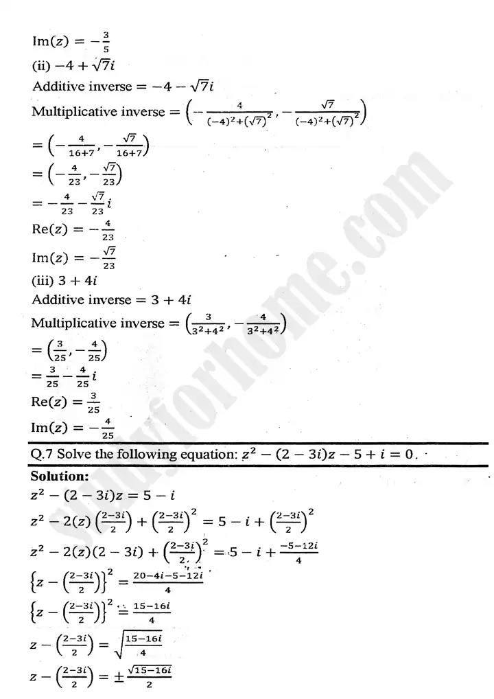 chapter 1 complex numbers review exercise 1 mathematics 11th 10