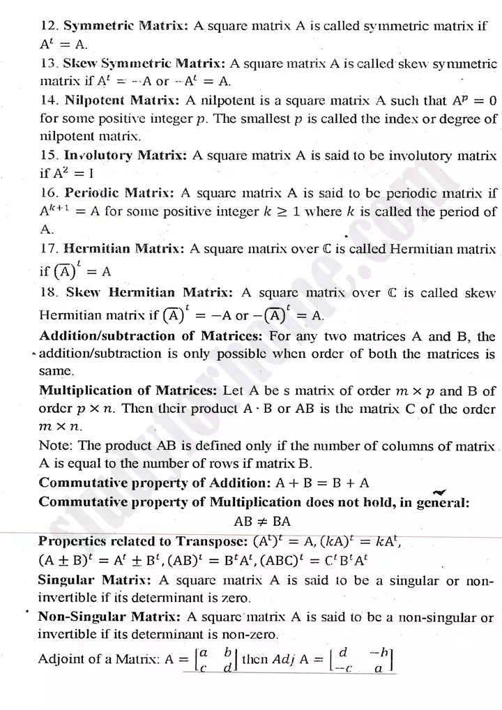 chapter 2 matrices and determinants definitions and formulas mathematics 11th 02