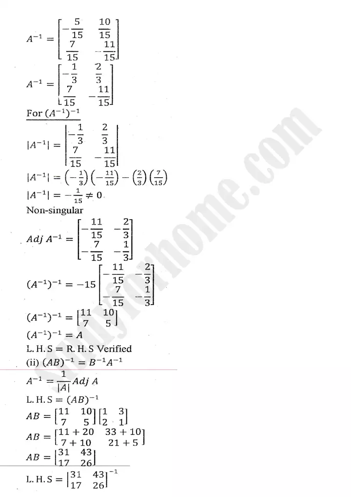 chapter 2 matrices and determinants exercise 2.3 mathematics 11th 09