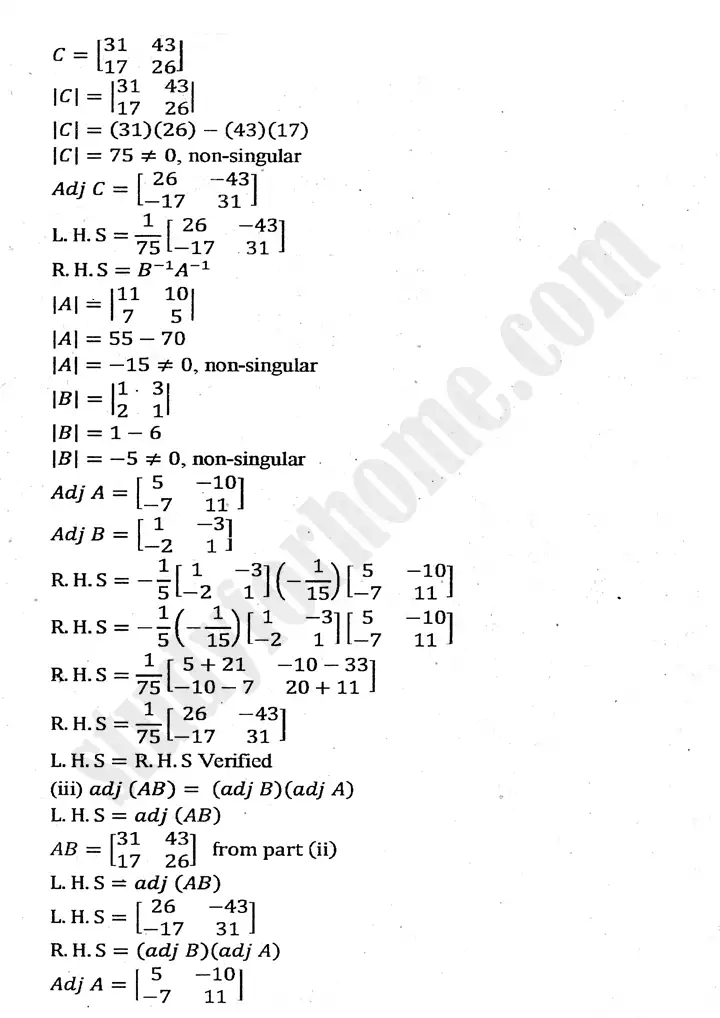 chapter 2 matrices and determinants exercise 2.3 mathematics 11th 10